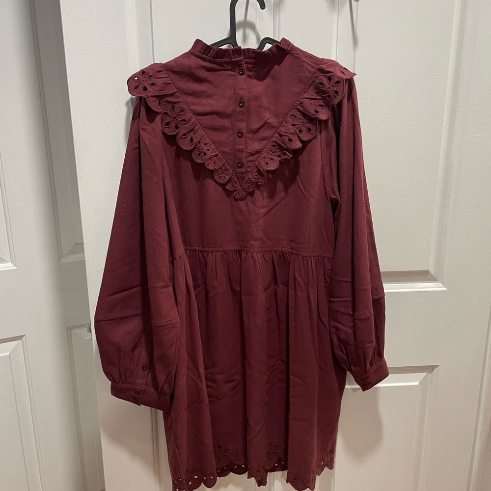Embroidered Ruffled Flannel Mini Dress - Picture 7 of 9
